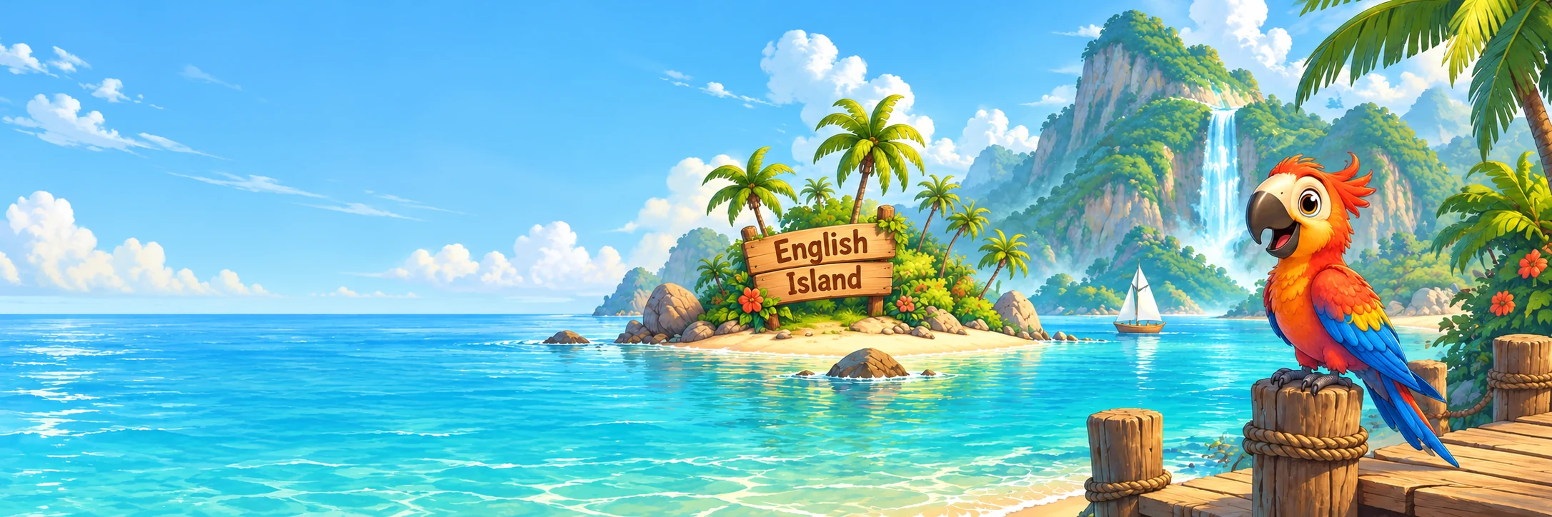 Chú vẹt nhiều màu trên hòn đảo tiếng Anh xanh mát