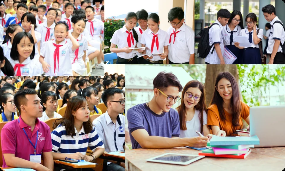 Các nhóm học sinh và sinh viên trong môi trường học tập